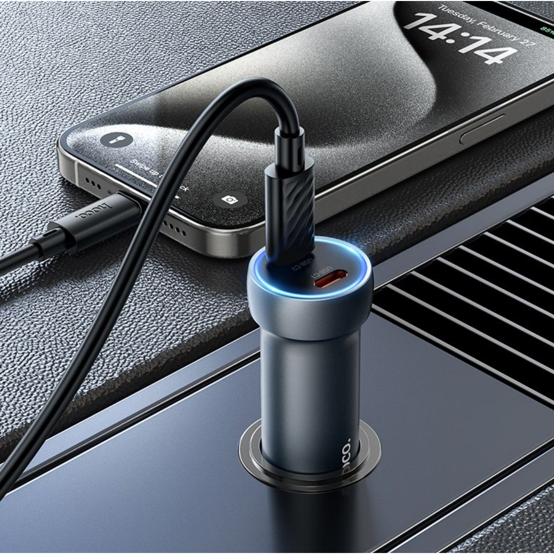 hoco. Z54B Prosperous PD60W 2C car charger - metal grey-Case & Gear - phoneguy.com.au-www.PhoneGuy.com.au