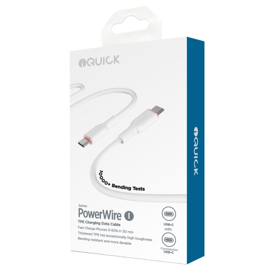 iQuick PowerWire 1 Series TPE Charging Data Cable Type-C to Type-C 3 meter-Case & Gear - phoneguy.com.au-www.PhoneGuy.com.au