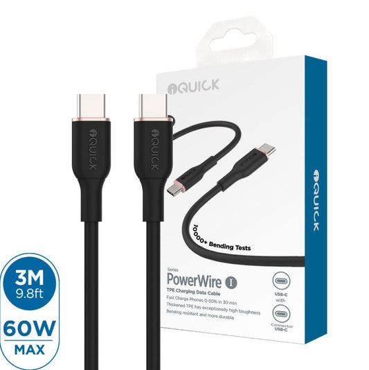 iQuick PowerWire 1 Series TPE Charging Data Cable Type-C to Type-C 3m-Case & Gear - phoneguy.com.au-www.PhoneGuy.com.au