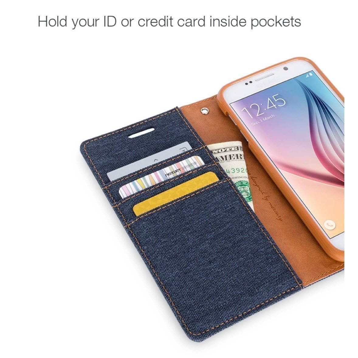 Apple iPhone 6S Plus 7 8 Plus Denim Canvas Cover Leather Wallet Flip Card Case-Phone Case-Goospery-www.PhoneGuy.com.au