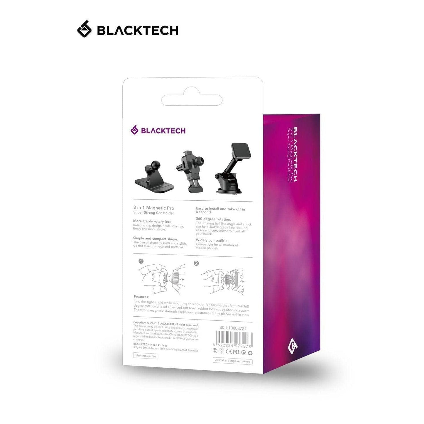 BLACKTECH Super Strong Magnetic Pro 3 in 1 Holder - Black-Holders-BLACKTECH-www.PhoneGuy.com.au