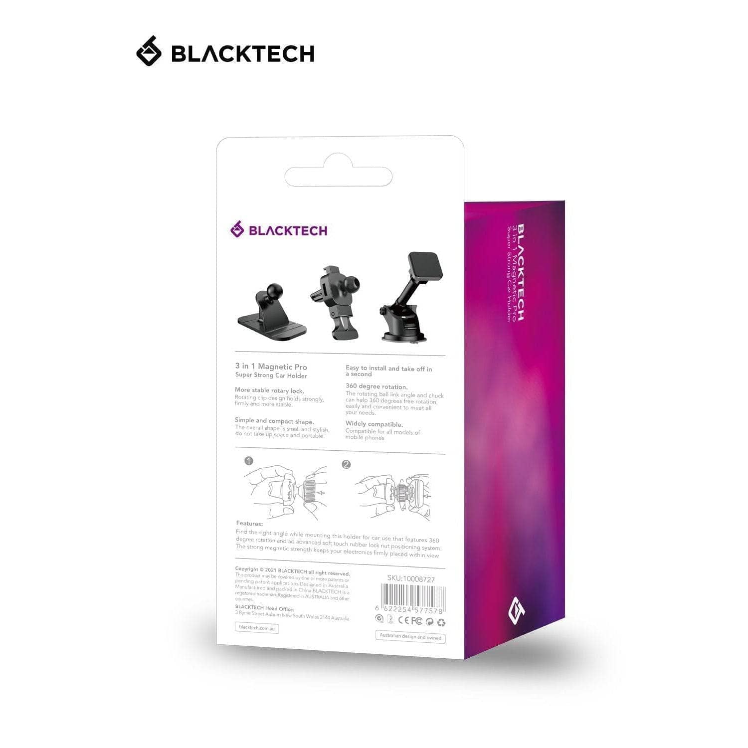 BLACKTECH Super Strong Magnetic Pro 3 in 1 Holder - Black-Holders-BLACKTECH-www.PhoneGuy.com.au