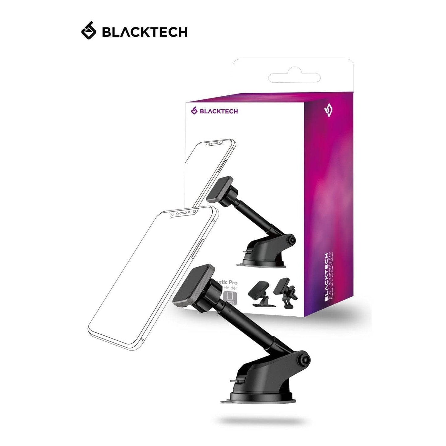 BLACKTECH Super Strong Magnetic Pro 3 in 1 Holder - Black-Holders-BLACKTECH-www.PhoneGuy.com.au