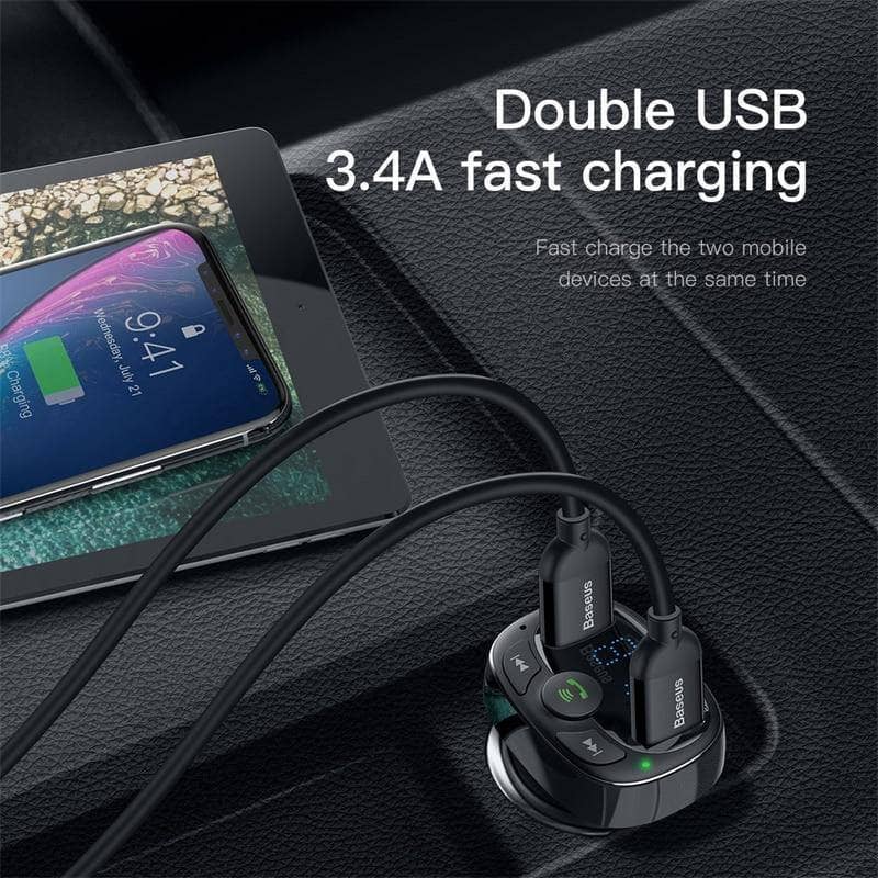 Baseus T Type S09A FM Transmitter MP3 Car Player Fast Charger Bluetooth Wireless Music-Audio-Baseus-www.PhoneGuy.com.au