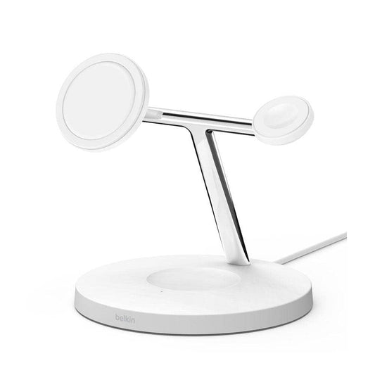 Belkin 15W Magsafe 3 in 1 Magnetic Wireless Charger - For iPhone 12/12 Pro - White-Charging - Wireless Chargers-BELKIN-www.PhoneGuy.com.au