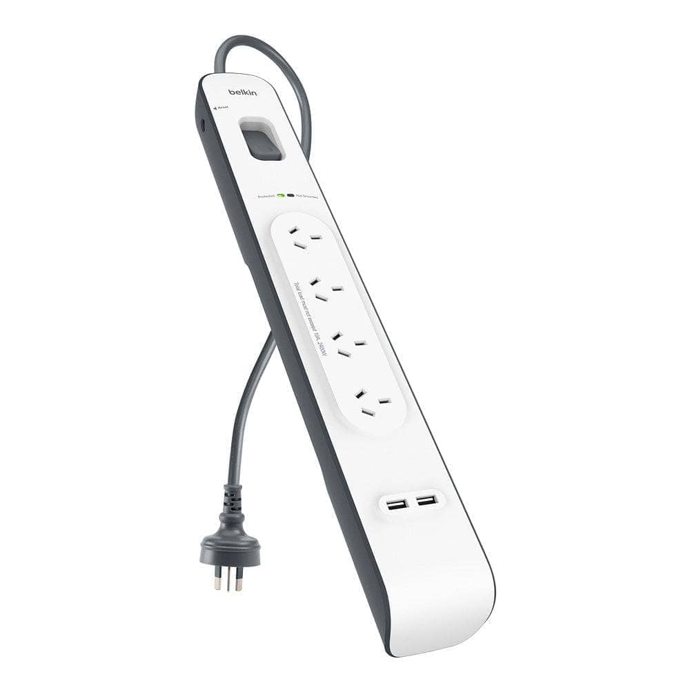 Belkin 2.4 Amp 4-Outlet 2 USB Ports Surge Board Universally compatible White-Charging - Wall Chargers-BELKIN-www.PhoneGuy.com.au