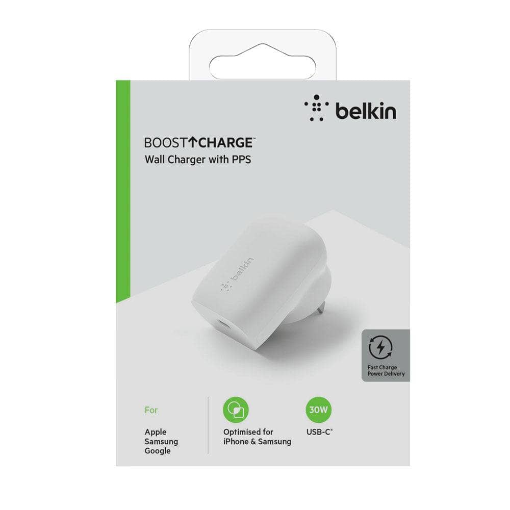 Belkin BoostUp 30W PPS Wall Charger - With USB-C PD - White-Charging - Wall Chargers-BELKIN-www.PhoneGuy.com.au