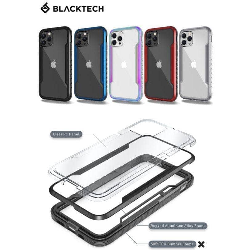 Blacktech Aluminum Frame Armour Case Anti Shock for iPhone 13/13 Pro/Max-Phone Case-BLACKTECH-www.PhoneGuy.com.au