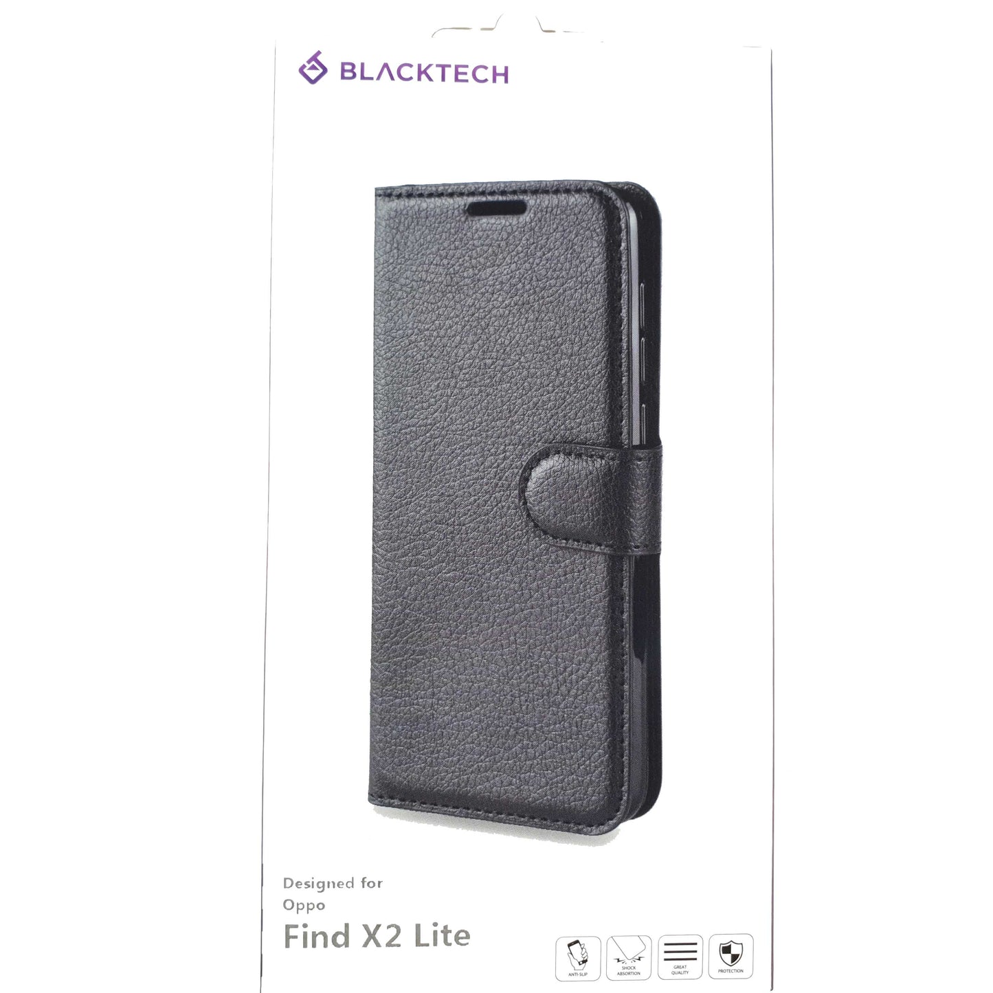 Blacktech Black Wallet Case Folio for OPPO Find X2 Pro NEO Lite with Pockets Cards-Phone Case-Blacktech-www.PhoneGuy.com.au