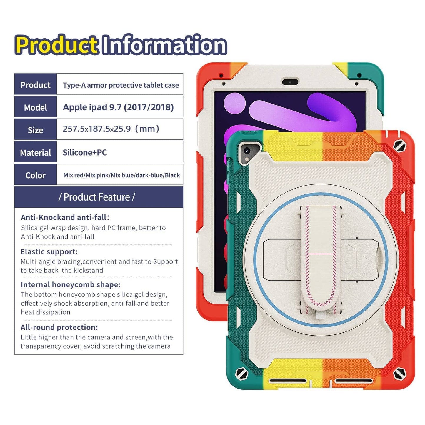 Case For iPad 9.7 2017 2018 Heavy Duty Shockproof Kids Cover For iPad Pro 9.7 inch 5th Generation Tablet Case Shoulder Strap-iPad Case-MASCOTS-www.PhoneGuy.com.au
