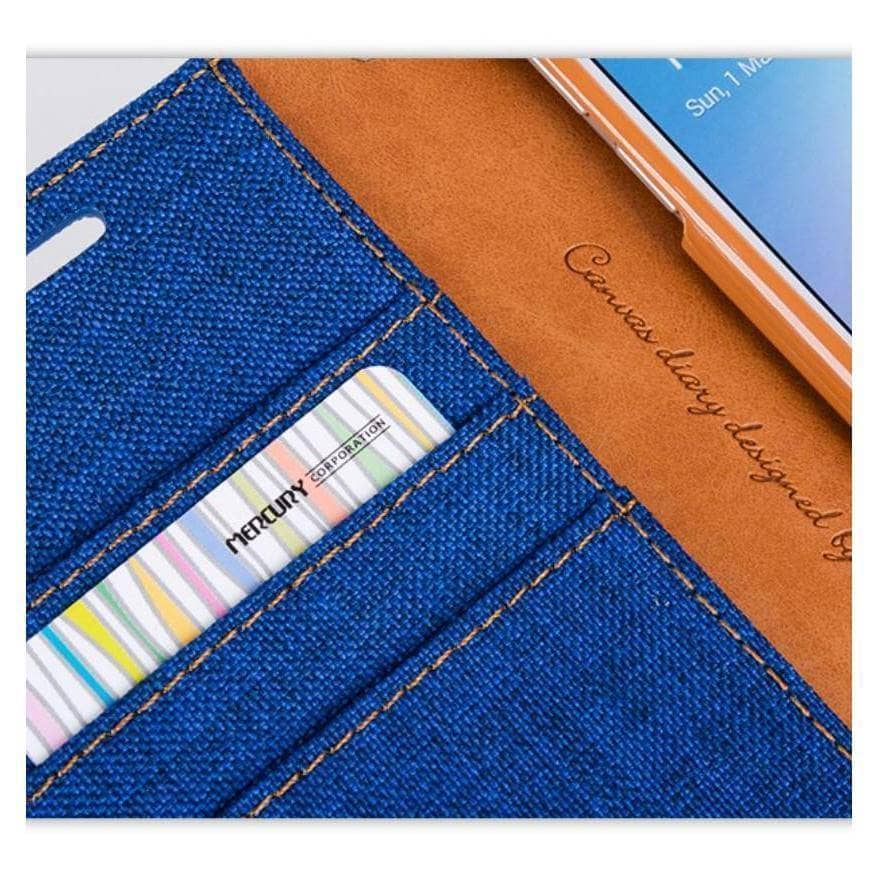 Denim Canvas Cover Leather Wallet Flip Card Case for iPhone 6S Plus/ 7/ 8 Plus-Phone Case-Goospery-www.PhoneGuy.com.au