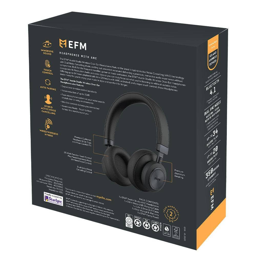EFM Austin Studio Wireless ANC Headphones - With Dual Mode Active Noise Cancelling and Hi-Res Audio-Audio - Headphones-EFM-www.PhoneGuy.com.au