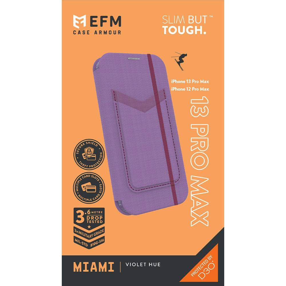 EFM Miami Leather Wallet Case Armour with D3O - For iPhone 13 Pro Max (6.7")-Cases - Wallets & Folios-EFM-www.PhoneGuy.com.au