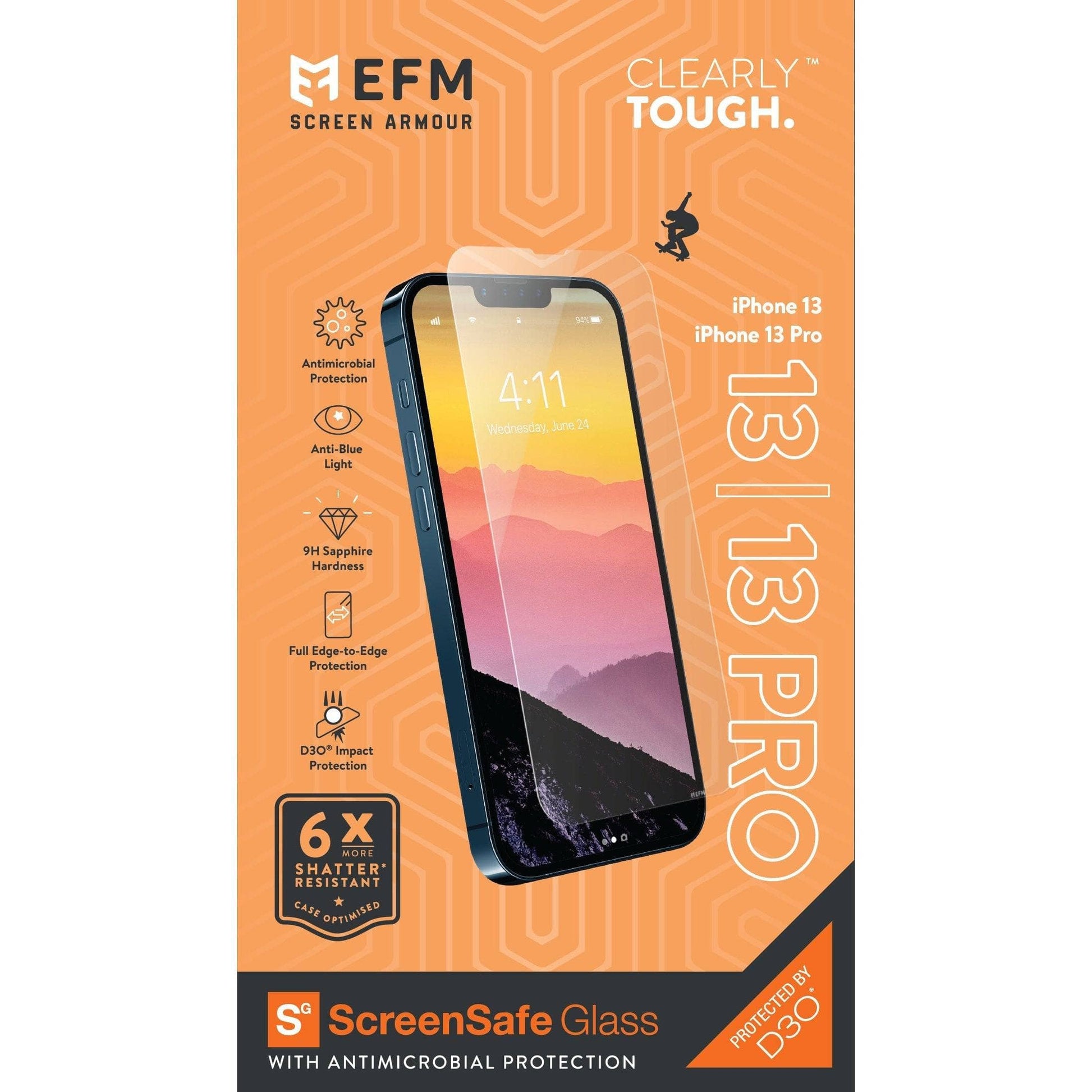 EFM ScreenSafe Glass Screen Armour with D3O - For iPhone 13 (6.1" and 6.1" Pro) - Clear-Screen Guards - Mobile Devices-EFM-www.PhoneGuy.com.au