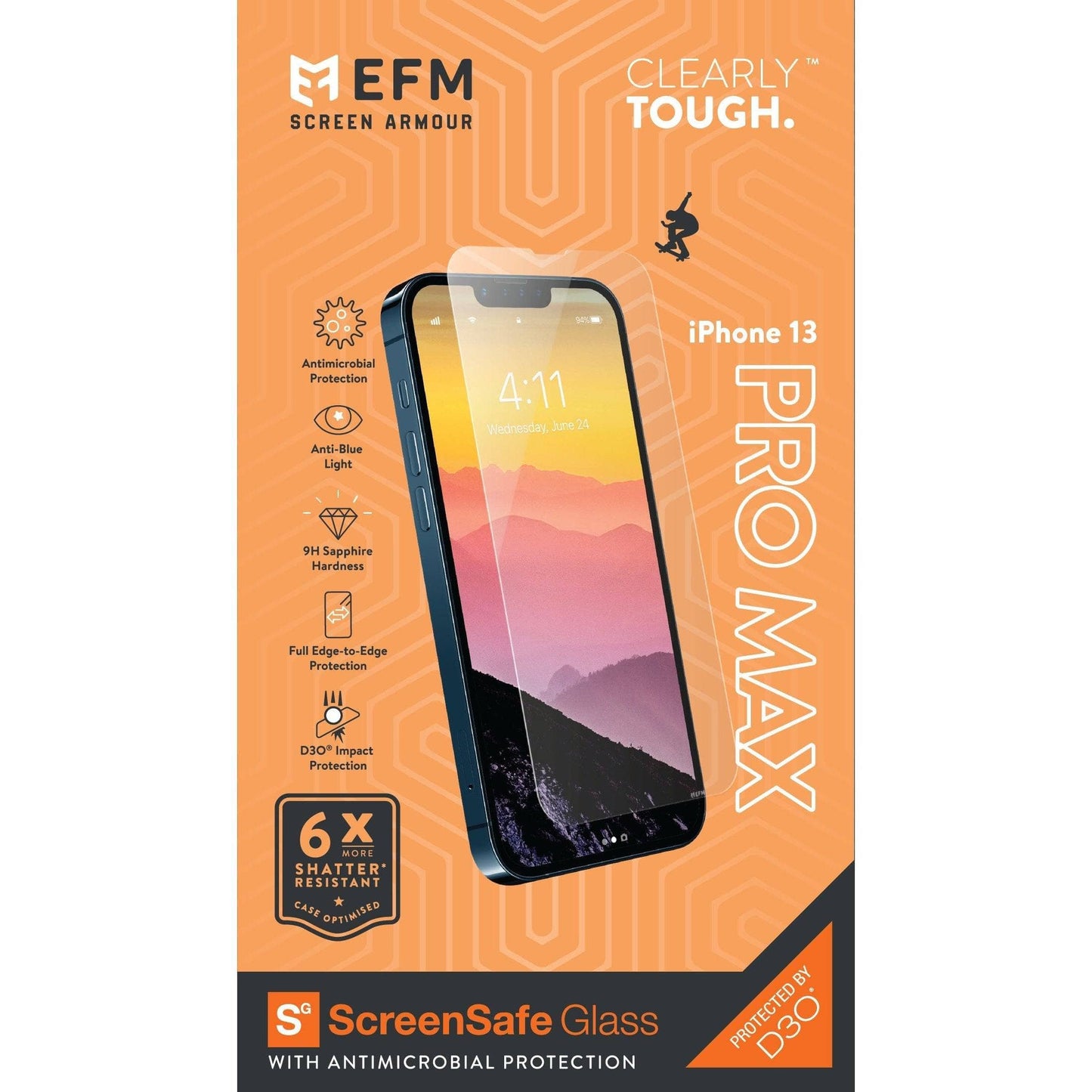 EFM ScreenSafe Glass Screen Armour with D3O - For iPhone 13 Pro Max (6.7") - Clear-Screen Guards - Mobile Devices-EFM-www.PhoneGuy.com.au