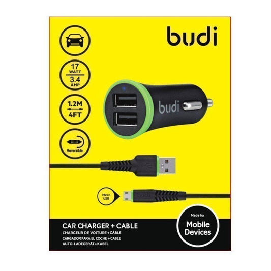 Genuine Budi 17W Micro USB Car Charger Dual Ports Cable included 3.4A Output Fast-Car Charger-Budi-www.PhoneGuy.com.au