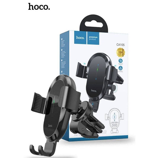 Hoco CA105 15W Three Axis Linkage Wireless Charger Air Vent Car Holder - Black-Car - Cradles & Holders|Charging - Wireless Chargers-hoco-www.PhoneGuy.com.au