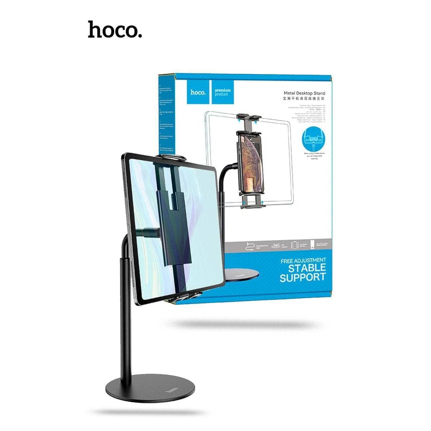 Hoco PH30 Phone and Tablet Metal Desktop Stand - Black-Holders-Hoco-www.PhoneGuy.com.au