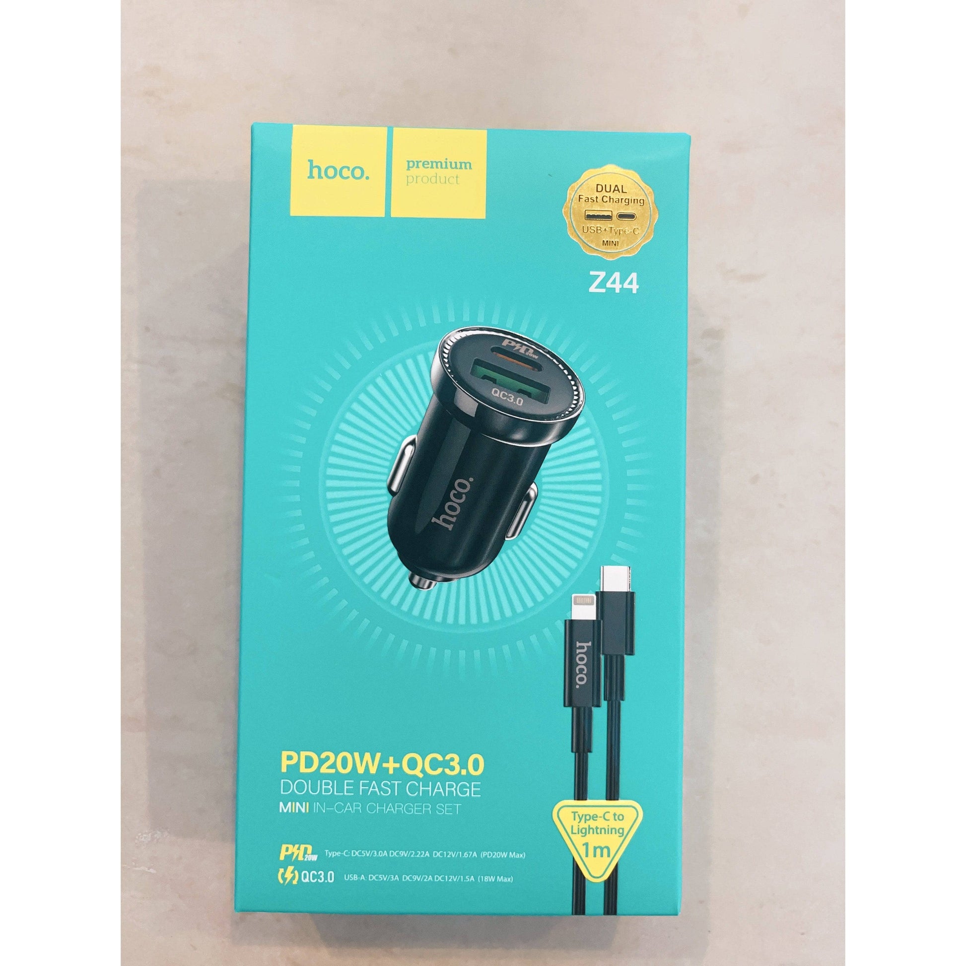 Hoco USB-C QC3.0 PD20W Car Charger with LIghtning cable-Car Charger-Hoco-www.PhoneGuy.com.au